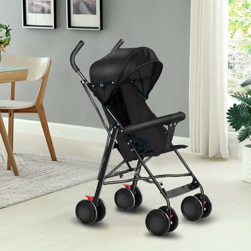 Kinderwagen, ultraleicht, kompakt, faltbar und neigbar, von Geburt bis 25 kg, Schwarz