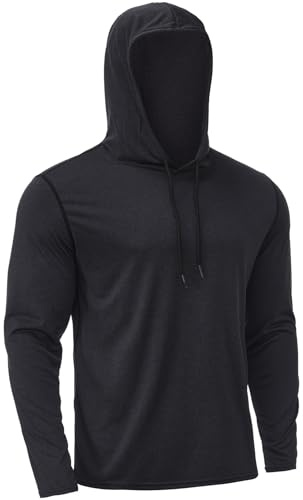 X-thud Hommes athlétique Hoodies Manches Longues Chemises de pêche Plain Sports randonnée Cordon de Serrage Pullover Sweatshirt Noir XXL