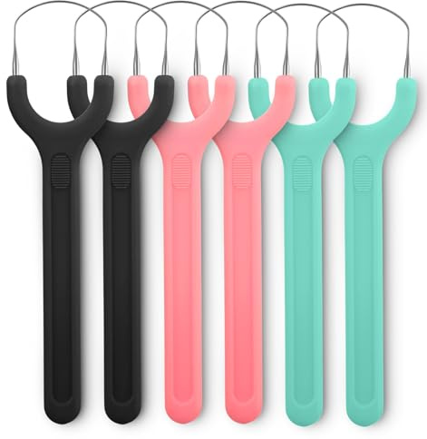 6 limpiadores linguales de acero inoxidable, raspador de lengua contra el mal aliento, limpiador lingual metálico para aliento fresco e higiene bucal (3 colores)