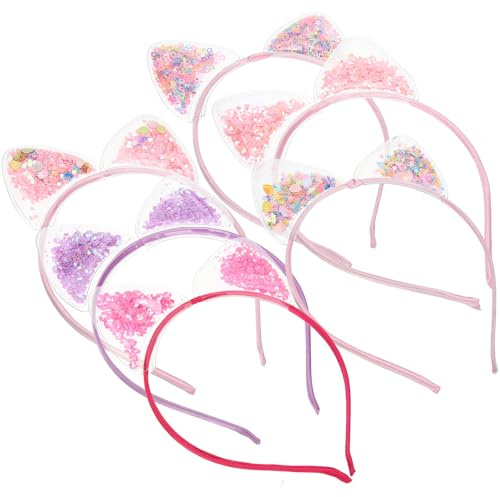 OSALADI Diadema Orejas de Gato para Niñas 6 Unidades Transparente PVC Lentejuelas Brillantes Colores Surtidos Rosa y Morado Accesorio Ligero para Fiesta y Cosplay