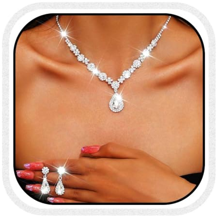 Reaky Ensembles de bijoux de mariée, collier vert en strass, bijoux de mariage pour femmes