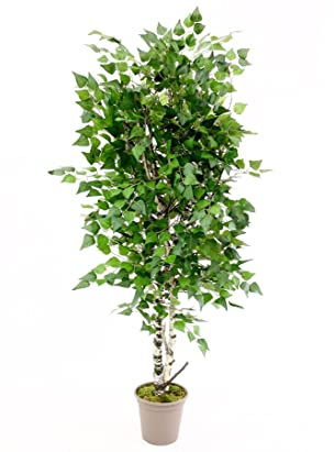 konstväxt-Discount.com konstgjord björk 125 cm med naturstammar & 639 textilfiberblad – klassiskt konstträd i kruka