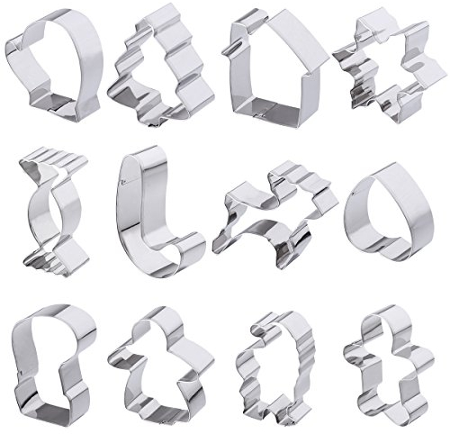 OUNONA 12 Stück Edelstahl Weihnachten Ausstechformen Set Verschiedene Ausstecher Plätzchenformen für DIY Backen