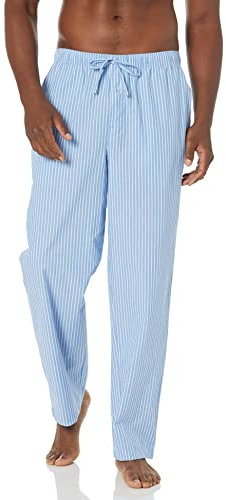 Amazon Essentials Herren Gewebte Straight-Fit Pyjamahose Mit Taschen, Hellblau Streifen, M