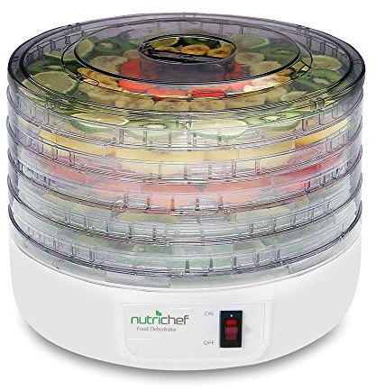 NutriChef Electric Countertop Food Dehydrator - Multi-Tier High-Heat Circulation Professional Food Preserver, Fruit, Vegetable Dryer, Meat or Beef Jerky Maker w/ 5 Stackable Trays - AZPKFD12