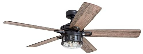 Honeywell Ceiling Fans Bonterra Modern 52 Inch Ceiling Fan with Light, Remote Control Fan, LED Indoor Fan with 5 Blades, Brown Pine and Black Blade Finish Options, Matte Black (50690-01)