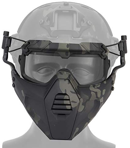 OAREA FAST Casco protettivo da equitazione occhiali con maschera rimovibile adatta per softair, paintball, feste di Halloween