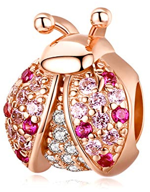 Ciondolo a forma di coccinella, ideale per un regalo di compleanno, compatibile con braccialetti Pandora, in argento Sterling 925, colore oro rosa