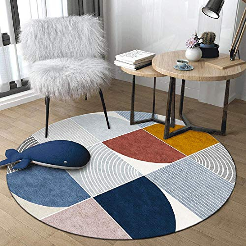 WJW-DT Blau Grau Gelb Runde Teppich Teppiche für Wohnzimmer Schlafzimmer Flure Geometrischer Stil Durchmesser 80 100 120 140 160 180 200cm-120cm