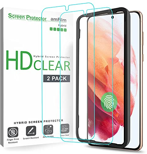 amFilm 2 Stück Schutzfolie Kompatibel mit Samsung Galaxy S21 (6.2 Zoll), Hüllenfreundlich (Einfache Installation) Hybrid Folie Displayschutzfolie (2021)