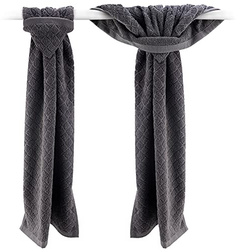 Michael Grace Gifts Grey Hand Towels with Hanging Loops - Set of 2 Gray Hand Towel with Loop for Kitchen, Bathroom, Dishes, Oven Handle Without Buttons, Snaps or Rivets