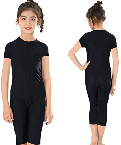Modest Swimwear Girls Swimsuit Capri Full Length Beachwear One Piece Short Sleeves Costume for Women Islamic Suit Conservative Cover Burkini Muslim Swimming Pool Beach Cover up (L-XL, Black)
