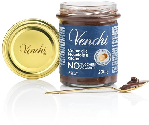 Venchi - Crema Untable de Cacao y Avellana NO Added Sugar, 200 g - Sin Edulcorantes Artificiales - Con Avellana del Piamonte IGP - Sin Gluten