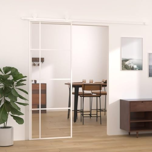 vidaXL Schiebetür Schiebetürsystem Glastür Glasschiebetür Ganzglasschiebetür Tür Innen mit Alurahmen ESG-Glas Aluminium 76x205 cm Weiß