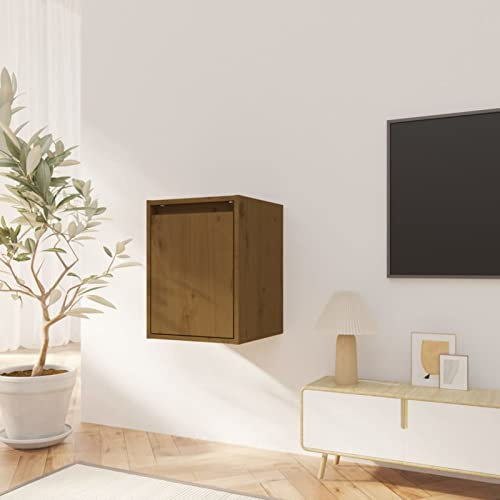 Homgoday Wandschrank mit Stauraum Hängeschrank Mehrzweckschrank Wohnwand Küchenschrank Aufbewahrungsschrank Schrank für Wohnzimmer Schlafzimmer Honigbraun 30x30x40 cm Massivholz Kiefer