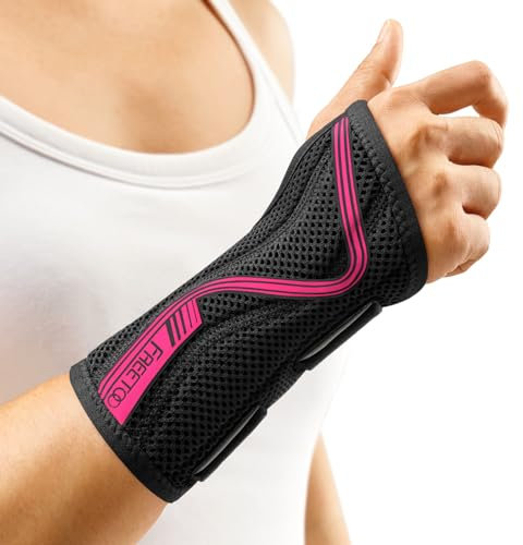 FREETOO Wrist Support S-shaped support for Arthritis, Adjustable Day Night Carpal Tunnel Wrist Splint for Men Women RSI, Sprain, Fracture Wrist Brace （Rose Red-Medium-Right）