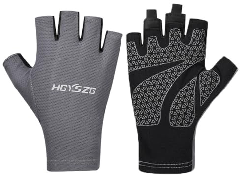 Mitaines de pêche pour homme et femme, mitaines de protection UV, gants de conduite, gants de voile, gants de kayak, gants de pagaie, gants d'aviron, gants de protection solaire (gris, taille L)