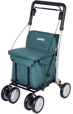Carlett Andador y Carrito con Asiento Incorporado, Producto Médico Homologado EU, Manillar Regulable, Doble Freno y Ruedas Ajustables 3 Posiciones, Ligero y Compacto, Comfort Move, Verde