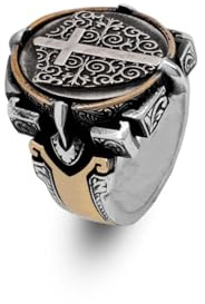 Jewellery Pit - Bague Chevalière en Argent 925 pour Homme, Modèle Bouclier avec Croix Chrétienne, Bague Gravée et Poli, Vintage, Fait Main, Bague de Fiançailles (70)