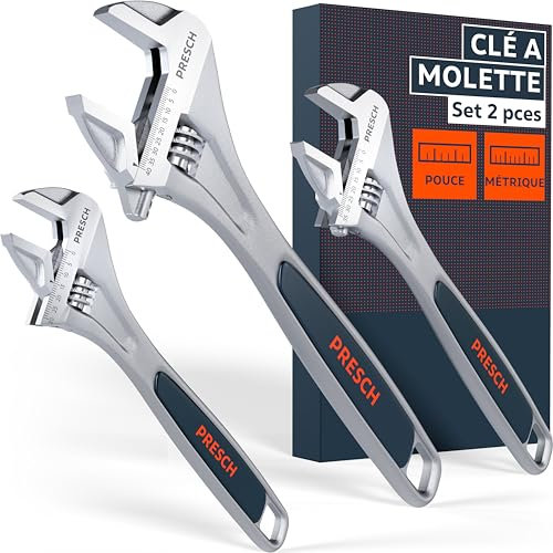 PRESCH Rollgabelschlüssel Set - 200mm, 250mm & 300mm - Lasergravierte Skalen 30mm-40mm (metrisch & inch) - Hochpräzise gefräst für besten Halt - Robuste, verstellbare Schraubenschlüssel