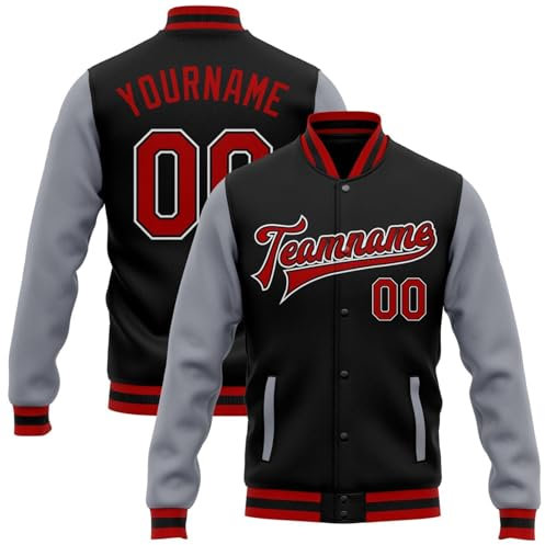 Generisch Personalisierte Herren Baseballjacke Baseball Jacke Oversize Bomberjacken College Jacke Langarm Baseballjacken Teenager Individuelle Namen Nummer Teamnamen (1-Gray)