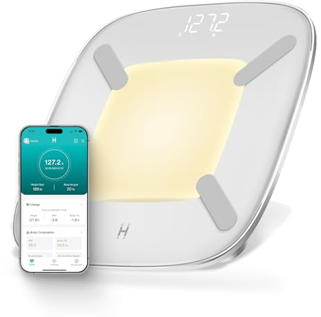 Homedics Digital Smart Scale, Motion-Sensing LED Display, 13 Body Metrics Analysis, Bluetooth Sync, Multi-User Recognition, High-Precision Weight Measurement Up to 400 lbs, White