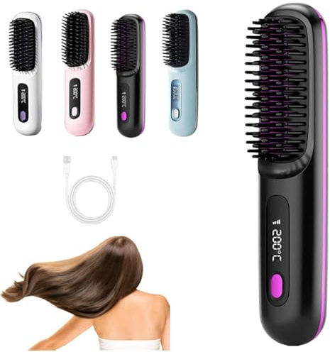 Lisseur Sans Fil Hair Pro, Brusheo Hair Pro Fer a Lisser, 2 en 1 Brosse Lissante pour Cheveux Sans Fil, Fer à Lisser à ions négatifs avec 3 températures
