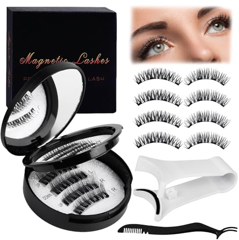 4 Pairs Magnetic Eyelashes with Applicator,No Glue Magnetic Lashes with Applicator Kit,Long Lasting Hold,Natural Look,for Beginners and Daily Wear