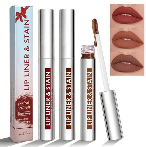 3 Pz. Peel Off Lip Liner Set,Matita-Tatuaggio,Plump,Macchia Labbra a Lunga Durata,Lip Stain Peel Off a Lunga Durata,Delineatore Labbra Alta Pigmentazione per Trucco Naturale o Intenso
