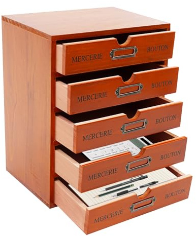 DAHAD Organizador de escritorio, organizador de escritorio de oficina en casa con 5 cajones, caja de almacenamiento de madera vintage, cómoda de madera para oficina, estudio, dormitorio, tocador, 25 x