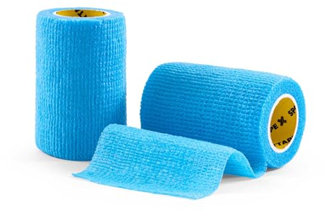 SPORTTAPE Self-Adhesive Cohesive Bandage, 2 Rolls - 7.5cm x 4.5m, Sky Blue | Compression & Vet Wrap for Dogs, Horses, Sports Stretch Tape for Football, Ankles, Joints, Fingers, Wrists & Sock Tape