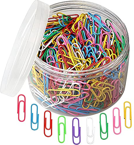 500 PCS Colored Paper Clips, Medium 33 mm/1.3Inch Assorted Paperclips Vinyl Coated Clips for Office School Personal (1.3Inch)