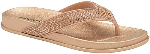 DUNLOP Womens Quinn Glitter Cushioned Toe Post Flip Flops - Rose Gold - UK 5