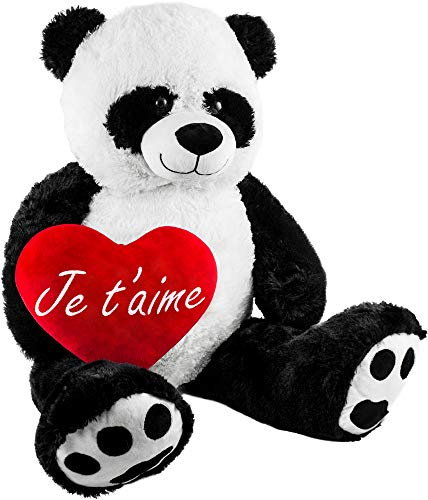 BRUBAKER Peluche géante XXL - Panda Nounours - 100 cm - Cœur en Peluche 'Je t'aime' Inclus