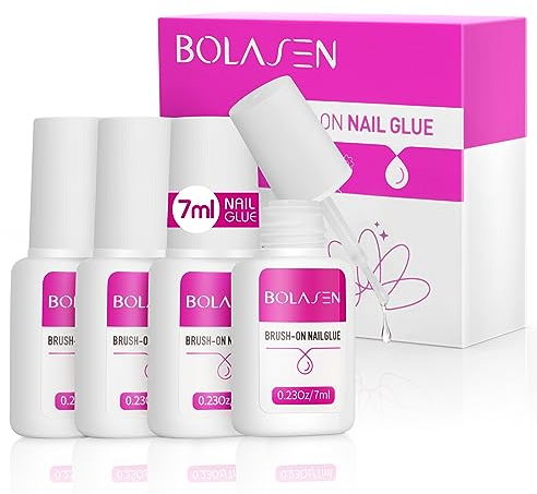 Nagelkleber für Tips, BOLASEN Nagelkleber Extra Stark, 4 Stück Nagelkleber für Eingerissene Nägel, Nägel Kleber Für Nägel, Nagelkleber für Kunstnägel Extra Stark, Kleber für Nägel-4 * 7ml