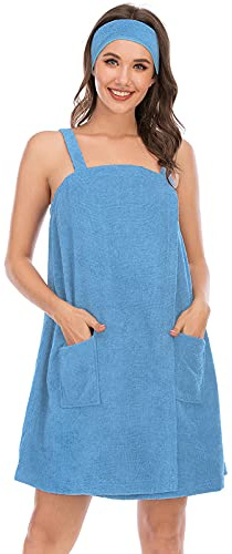 Jamron Donna Regolabile Abito Asciugamano da Bagno con Fascia per Capelli per Doccia Sauna Spa & Coperture da Spiaggia Blu XL