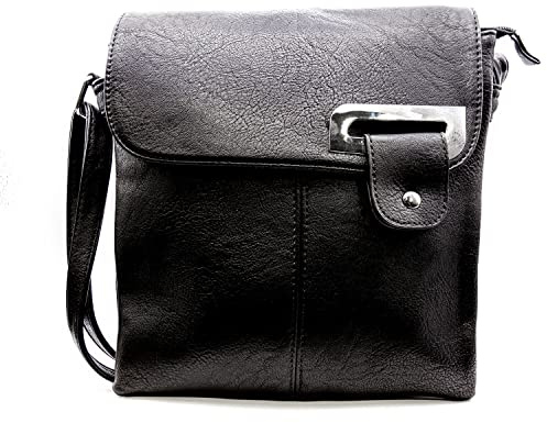 Woodland Leathers Women's Cross Body Shoulder Messenger Bag, Multiple Slip and Zip Pockets Handbag with Storage Pocket (Black)