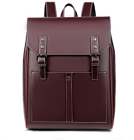 XKUN Backpack Vegan Leather Backpack Vintage Laptop Bookbag For Women Men-Brown