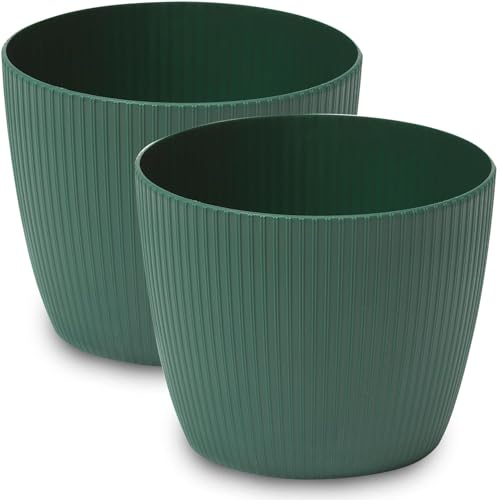 PECZEKO Macetas Mate Macetas Decorativas Hierbas Macetas Redondas de plástico duraderas y Ligeras para salón, Comedor, Cocina, terraza, balcón Juego de 2 Piezas (Verde, diámetro 14 cm)