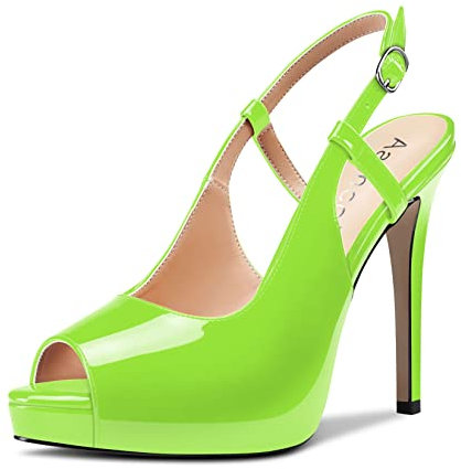 Aachcol Mujer Slingback Plataforma Sandalias Abierta Punta Aguja Alto High Heel Correa Tobillo Dress Zapatos de Boda Fiesta 12 CM Verde Lima Charol 37 EU