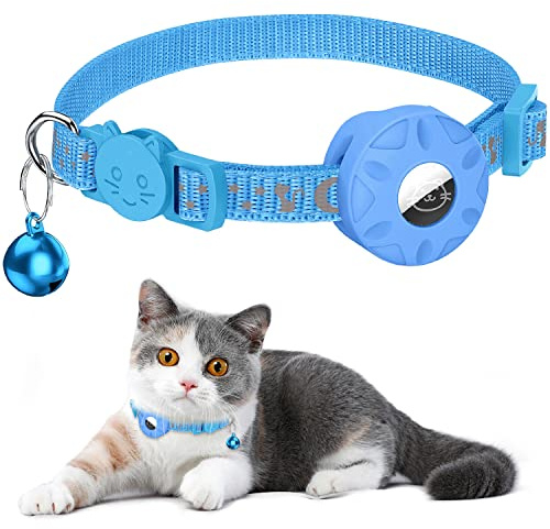 Airtag Kattkrage, refektivhalsband för katt med säkerhetsspänne och vattentät luftetiketthållare i 3/8 tum bredd, katt Airtag-krage, katt GPS-spårare krage kompatibel med Apple Airtag för katt hund