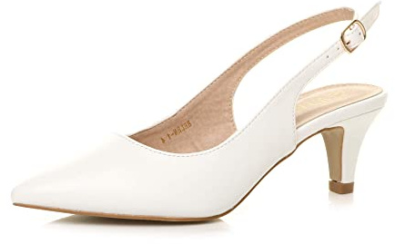 AJVANI dam damer låg mellanklack 50-tal slingback spänne spetsig domstol skor storlek, vit matt, 40 EU