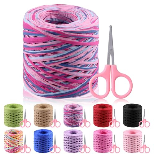 Glarks Set di Nastri di Rafia da 200m con Forbici, Nastro di Carta di Rafia Colorato per Artigianalità Nastro di Rafia Naturale Nastro Kraft Spago Nastro per Imballaggio Regalo Forniture per
