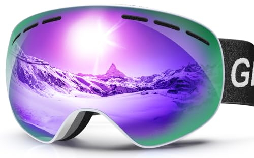 GlaRid Skibrille Herren Damen, OTG Ski Goggles Rahmenlose Snowboardbrille für Brillenträger, Schneebrille für Erwachsene Anti-Fog 100% UV400 Schutz (Rosa)
