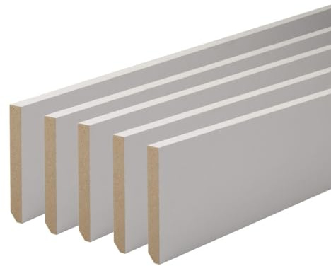 MadeInNature, Battiscopa in Legno Bianco Pre-verniciata, Prodotta in Francia, Finitura Quadrata altezza 10 cm, Lunghezza a scelta. (30 ml)