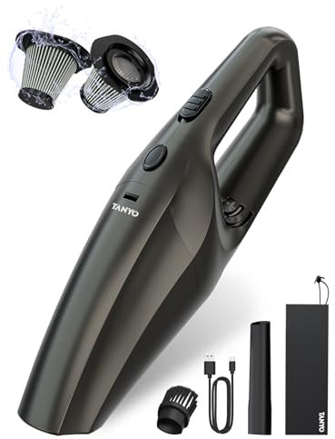 TANYO Aspirabriciole Senza Fili, 12000Pa Aspirapolvere per Auto Con Potente Motore Senza Spazzole, Portatile Mini Aspiratore Adatto per la Pulizia di Auto, Animali, Cucina, Ufficio, Vuoto