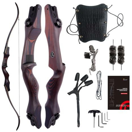 New Sanlida Hermit X8 Standard ILF Takedown Hunting Recurve Bow for Adults and Hunters, 62 Inch Wooden Recurve Bows Package for Outdoor, Hunting and Practice 25-60Lbs RH Only (25Lbs)