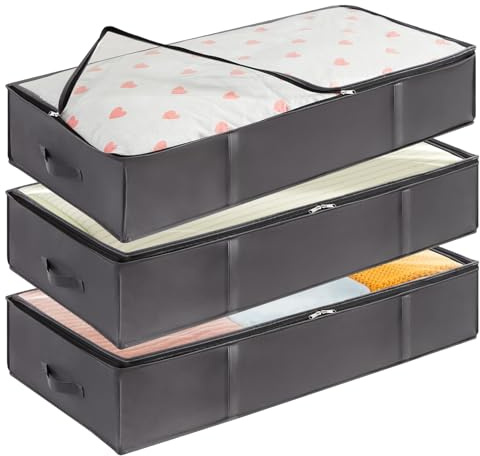 Lifewit Aufbewahrungstasche, Unterbettkommode, Transporttasche, Umzugstaschen, Aufbewahrungsbox mit deckel, Faltbare Kleidung Aufbewahrung für Bettdecken Kleidung, Grau, 3 Stück, 95L