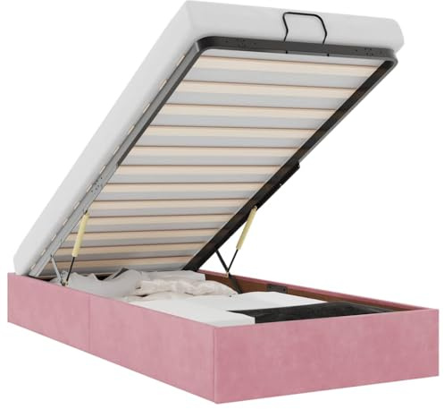 vidaXL Struttura Letto Pouf Senza Materasso Rosa 90x190 cm Velluto, giroletto con Contenitore, Imbottito, Singolo Pouf, Pouf giroletto, sottoletto