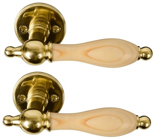 HOME IT® Poignée de Porte en Laiton avec Poignée Naturelle – Rosaces, Plaques pour Clé et Vis Incluses – Design Scandinave Élégant pour Portes Intérieures (30-45 mm)